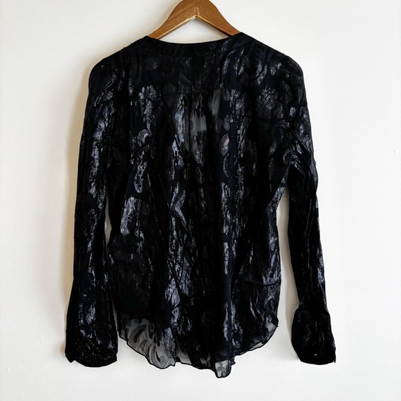 Hale Bob Beaded Burnout Silk Blouse Medium Black Summer Luxury - Picture 3 of 6